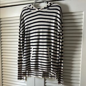 Aqua Blue and White Striped Womens Hoodie